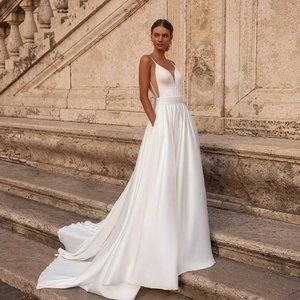 Simple Wedding Dress-White Satin A-Line Bridal Gown